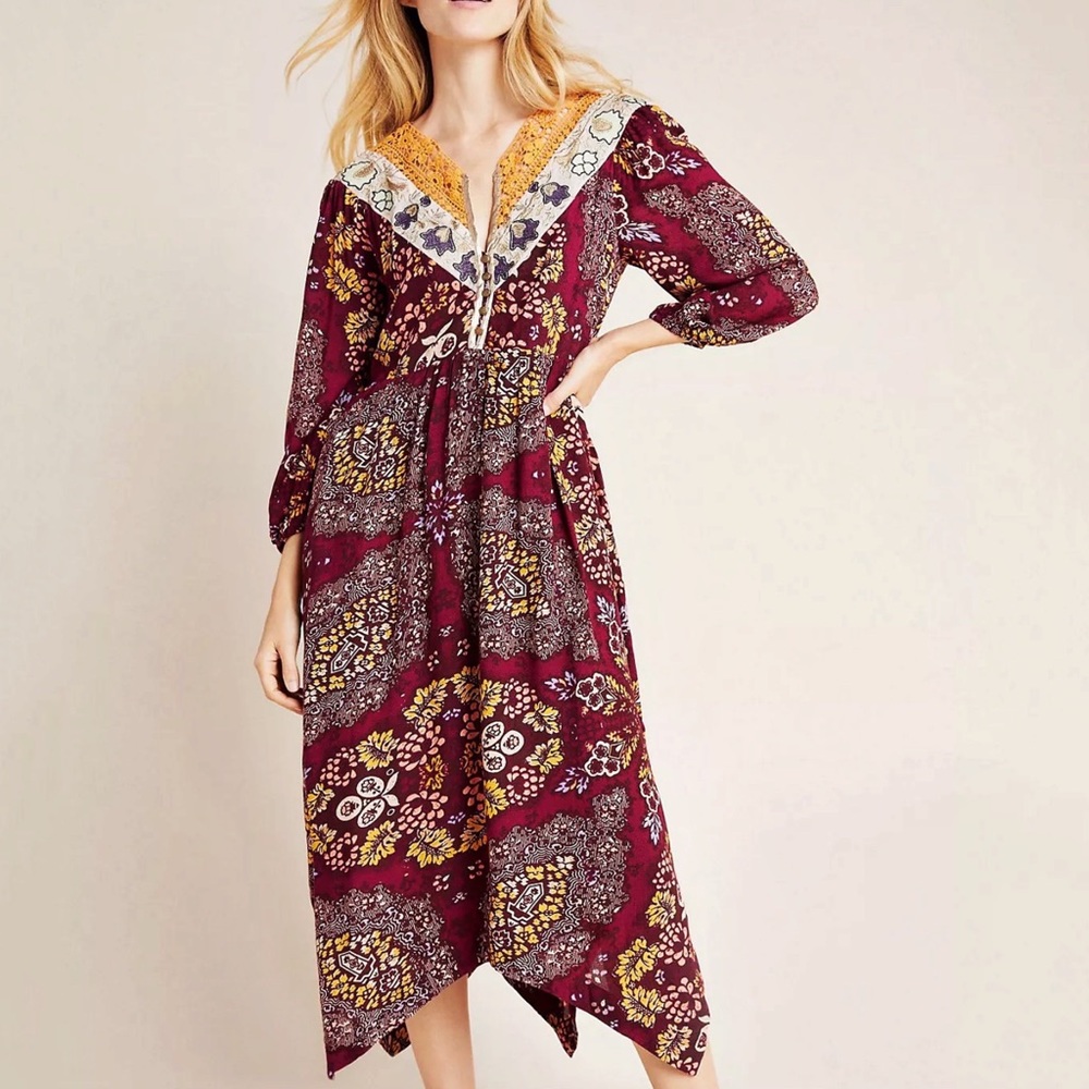 Anthropologie Meredith Embroidered Midi Dress